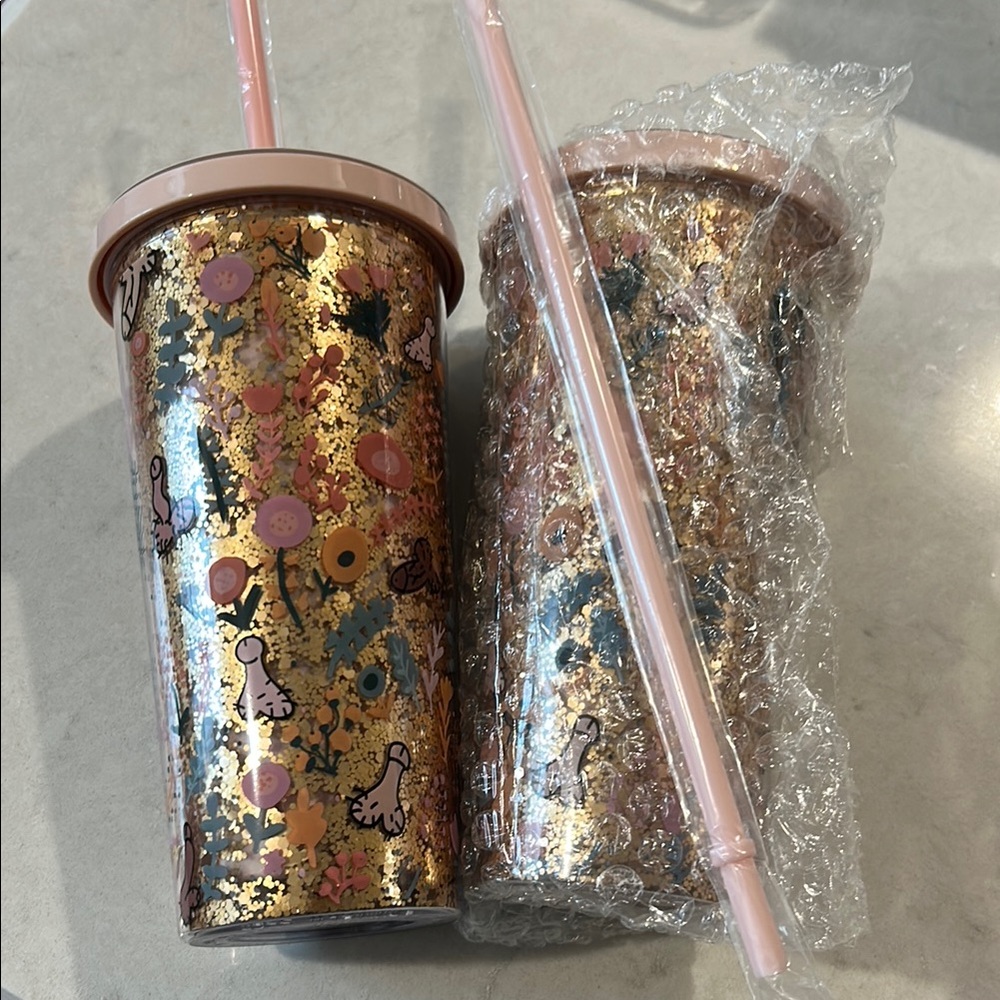 Two New in Box Floral Glitter D*ck Travel Cups